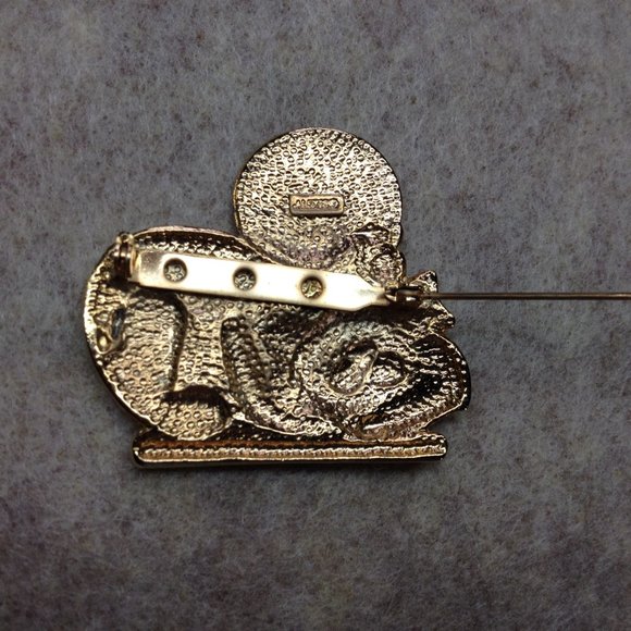 Vintage Goldtone Cartoon Cat Dreaming of Mouse Thought Bubble Brooch Pin - Picture 2 of 7